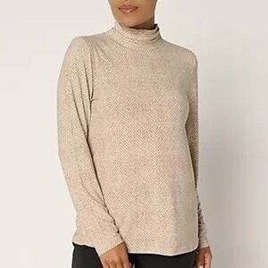 Dennis Basso Womens Large Herringbone Italia Knit Mock Neck Top Office A701763